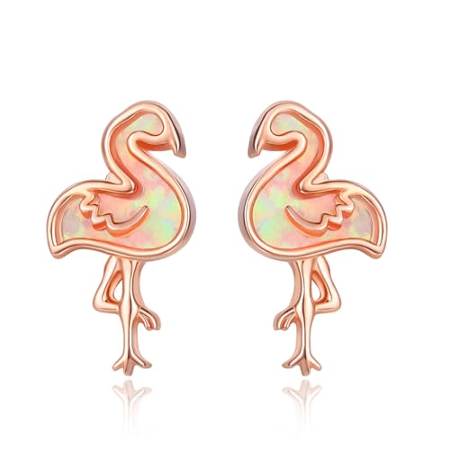 TANGPOET Flamingo Ohrringe für Frauen Mädchen 925 Silber rosévergoldet rosa Opal Flamingo Ohrstecker Schmuck Geschenke zum Geburtstag Weihnachten Valentinstag Muttertag von TANGPOET
