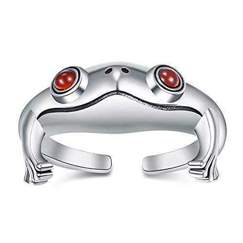 TANGPOET Frosch Ring 925 Sterling Silber Onyx Daumenring Einstellbare Offene Ring Frosch Prinz Ringe Schmuck Geschenke für Frauen Mädchen Damen von TANGPOET