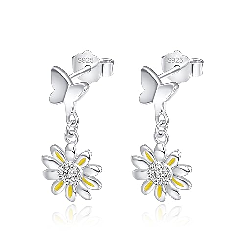 TANGPOET Gänseblümchen Ohrhänger 925 Sterling Silber Blume Hängend Ohrringe Schmuck Geschenk für Frauen Mädchen Tochter Damen von TANGPOET
