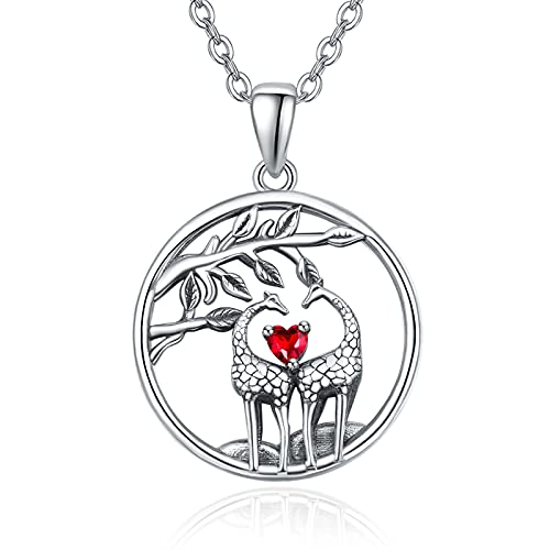 TANGPOET Giraffe Halskette 925 Sterling Silber Baum des Lebens Kette Liebe Herz Tier Anhänger Schmuck Geschenke für Frauen Mutter Mädchen Tochter von TANGPOET