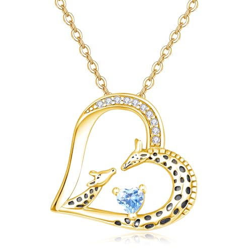 TANGPOET Giraffe Herz Anhänger Halskette Geschenke für Damen Frauen Silber 925 vergoldet Mutter Tochter Giraffen Kette Schmuck mit Dezember blauer Geburtsstein für Geburtstag Weihnachten Muttertag von TANGPOET
