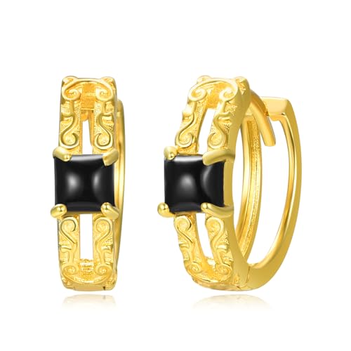 TANGPOET Gold Split Creolen Ohrringe 925 Sterling Silber Schwarz Onyx Twist Doppel Ohrringe, Doppel Creolen für Single Piercing, kleine Hypoallergen Ohrring, Schmuck Geschenke für Damen von TANGPOET