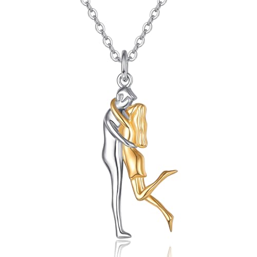 TANGPOET Gold Umarmung Halskette Paare Schmuck 925 Edelsilber Anhänger Kette Geschenk von TANGPOET