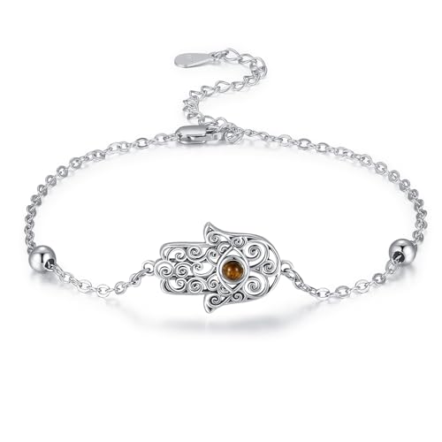 TANGPOET Hamsa Armband Hand Fatima Glückliche Hamsa Armbänder 925 Sterling Silber Glück Schutz Talisman Amulett Schmuck Geschenke für Frauen Mädchen von TANGPOET