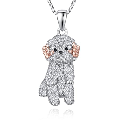 TANGPOET Havaneser Anhänger Kette Geschenke für Damen Frauen Mädchen Silber 925 Havaneser Halskette Schmuck für Hundemama Hundeliebhaber Valentinstag Muttertag Weihnachten von TANGPOET