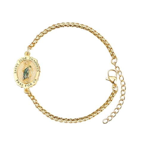 TANGPOET Heiliger Judas Medaille Armband für Damen Frauen Herren Männer Silber 925 vergoldet San Judas Tadeo Religiöser Katholischer Christlicher Schmuck Schutz Amulett Geschenke von TANGPOET