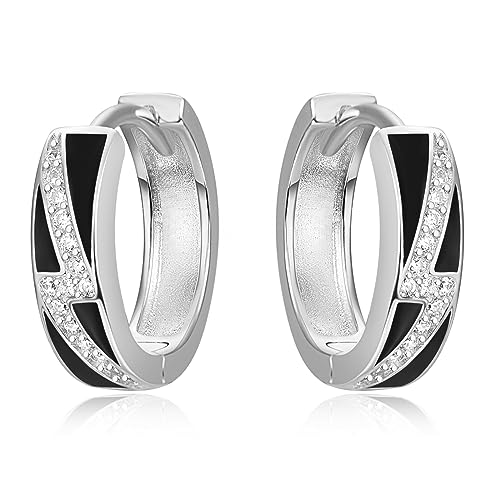 TANGPOET Herren Ohrringe Silber 925 Schwarz Blitz Ohrring Männer Klappcreolen Creolen Klein Ohrschmuck Geschenke für Frauen Damen Jungen Mädchen von TANGPOET