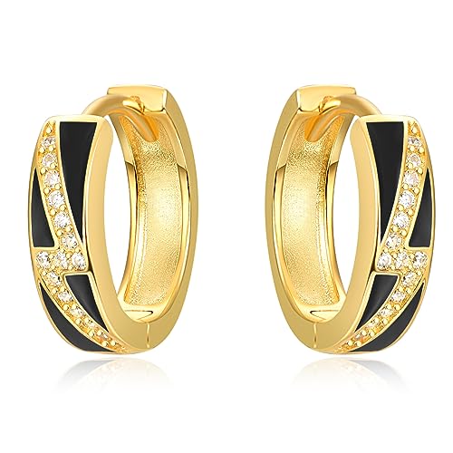 TANGPOET Herren Ohrringe Silber 925 Schwarz Gold Blitz Ohrring Männer Klappcreolen Creolen Klein Ohrschmuck Geschenke für Frauen Damen Jungen Mädchen von TANGPOET