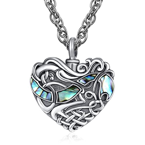 TANGPOET Herz Asche Halskette 925 Sterling Silber Keltischer Knoten Urnenketten für Asche Gedenk Kremation Schmuck Andenken Anhänger Kette für Herren Damen mit Trichter Füller Kit von TANGPOET