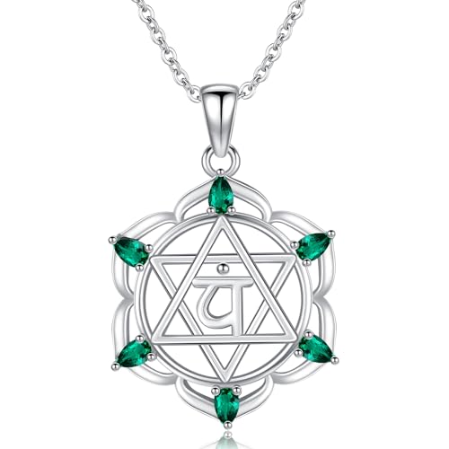 TANGPOET Herz Chakra Halskette für Frauen Silber 925 Anahata Spiritueller Anhänger Kette mit grünem Heilstein Lotus-Schmuck Geschenke für Yoga-Liebhaber am Muttertag Geburtstag Weihnachten von TANGPOET