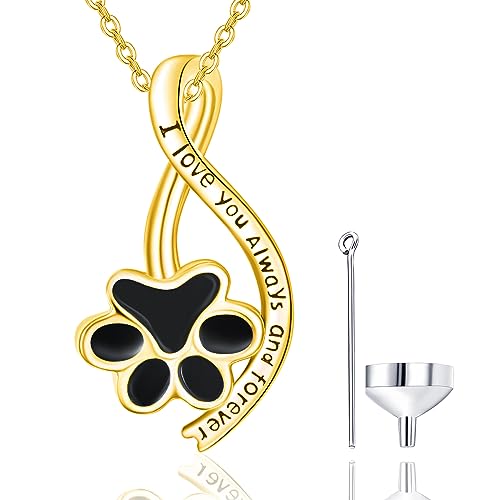 TANGPOET Hund Asche Halskette 925 Sterling Silber Gold Pfote Urnenketten für Asche Andenken an Verstorbene Asche Anhänger für Haustier Hund Katze mit Trichter Füller Kit von TANGPOET