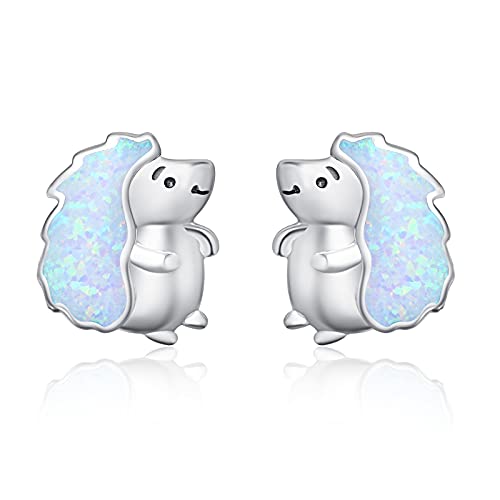 TANGPOET Igel Ohrringe Geschenke für Damen Frauen Mädchen Silber 925 Opal Ohrstecker Niedlicher Igel Tier Schmuck Hedgehog Earrings für Kinder von TANGPOET