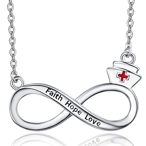 TANGPOET Infinity Halskette für Frauen 925 Sterling Silber Arzt Krankenschwester Geschenk Schmuck Auf Deutsch Halskette Gravierter Glaube Hoffnung Liebe Anhänger Schmuck von TANGPOET