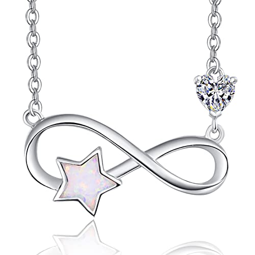 TANGPOET Infinity Stern Halskette für Frauen Opal Stern Halskette Liebe Zirkonia Stern Anhänger 925 Sterling Silber Infinity Herz Halskette Stern Schmuck für Frauen Mädchen von TANGPOET