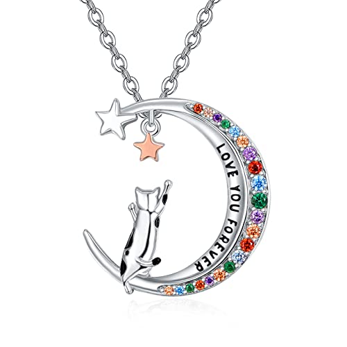 TANGPOET Katze Halskette 925 Sterling Silber Katze Anhänger Tier Mond Schmuck Geschenk für Frauen Mädchen Freunde von TANGPOET