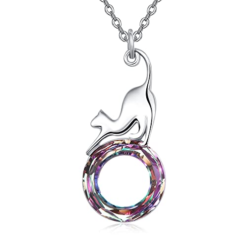 TANGPOET Katzen Kette 925 Sterling Silber Katzen Anhänger mit Kristall Katzenliebhaber Geschenke für Frauen Mädchen von TANGPOET