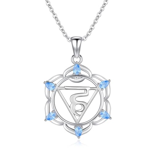 TANGPOET Kehle Chakra Halskette für Damen Silber 925 Visuddha-Anhänger Kette mit blauem Heilstein Lotus Spiritueller Schmuck Geschenke für Yoga-Liebhaber am Muttertag Geburtstag Weihnachten von TANGPOET