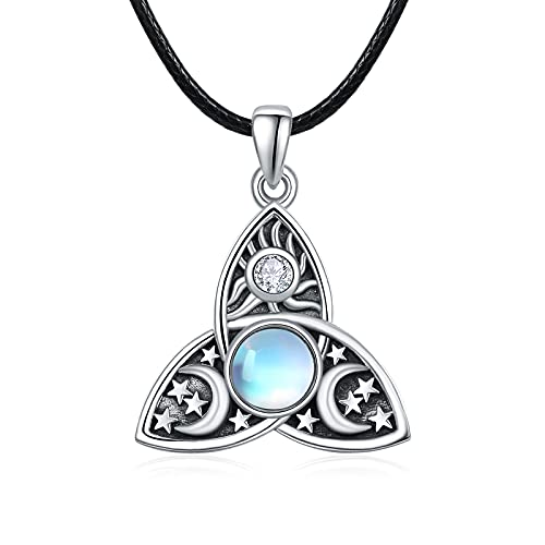 TANGPOET Keltische Halskette Keltisch Halskette 925 Sterling Silber Viking Rune Keltische Anhänger Mondstein Schmuck Amulett Viel Glück Geschenke für Männer Frauen von TANGPOET