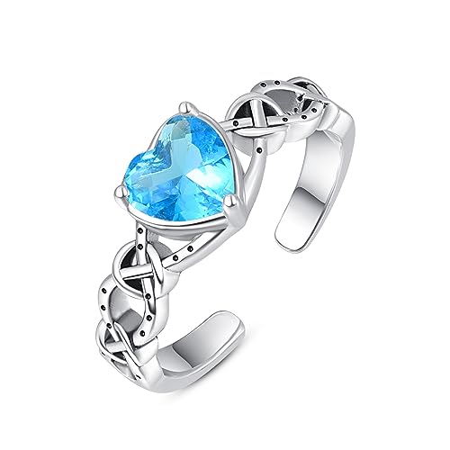 TANGPOET Keltischer Knoten Ringe 925 Sterling Silber Daumenring Blau Verstellbare Offene Ringe Valentinstag Schmuck Geschenke für Frauen Mädchen Damen von TANGPOET