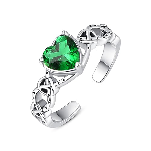 TANGPOET Keltischer Knoten Ringe 925 Sterling Silber Daumenring Grün Verstellbare Offene Ringe Valentinstag Schmuck Geschenke für Frauen Mädchen Damen von TANGPOET