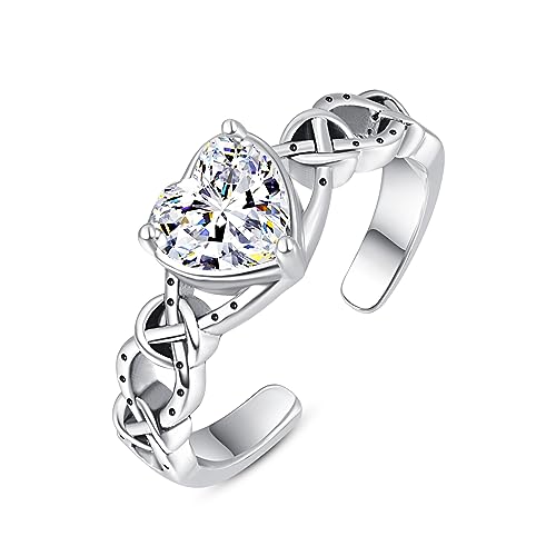 TANGPOET Keltischer Knoten Ringe 925 Sterling Silber Daumenring Weiße Verstellbare Offene Ringe Valentinstag Schmuck Geschenke für Frauen Mädchen Damen von TANGPOET