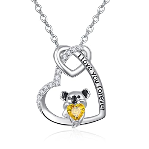 TANGPOET Koala Halskette Koala Bär Anhänger Halskette Tier Doppelherz Anhänger 925 Sterling Silber Koala Schmuck Geschenke für Frauen Mädchen von TANGPOET