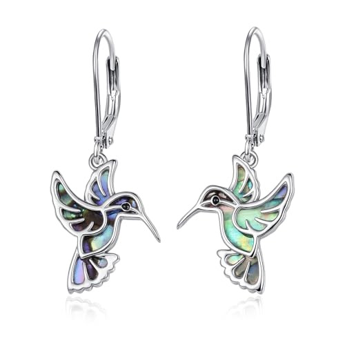 TANGPOET Kolibri Bird Hängende Ohrringe für Damen Frauen Silber 925 Abalone Muschel Vogel Tropfen Ohrringe Kolibri Schmuck Geschenke Vogelliebhaber von TANGPOET