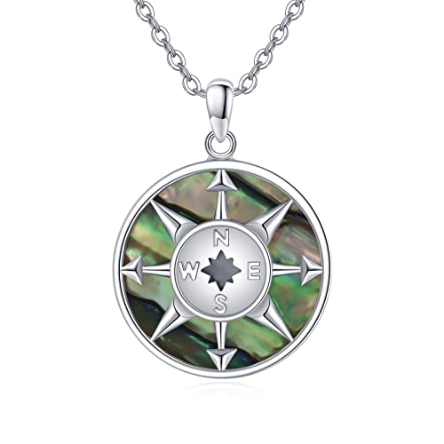 TANGPOET Kompass Halskette 925 Sterling Silber Abalone Anhänger Halskette Schmuck Geschenke für Frauen Damen von TANGPOET