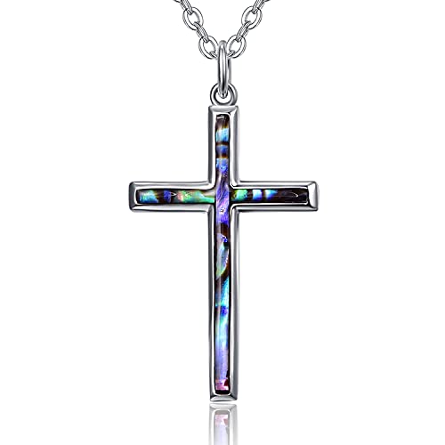 TANGPOET Kreuz Kette Herren 925 Sterling Silber Abalone Kreuz Anhänger Halskette Kreuzkette Schmuck Geschenke für Damen Männer von TANGPOET