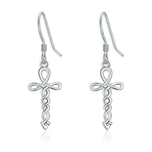 TANGPOET Damen Kreuz Ohrringe Ohrhänger Kruzifix Sterling Silber 925 Baumelnde Tropfen Ohrringe Einfacher Schmuck Geschenk für Frauen von TANGPOET