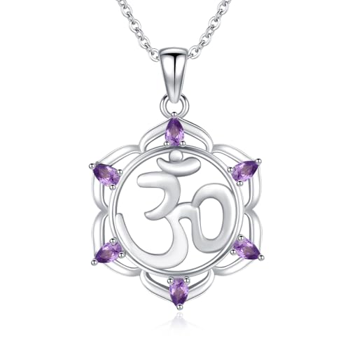 TANGPOET Kronen Chakra Halskette für Damen Frauen Sterling Silber Sahasrara Om Anhänger Kette mit Amethyst Lila Heilstein Lotus Spiritueller Schmuck Geschenke für Yoga-Liebhaber Muttertag Weihnachten von TANGPOET