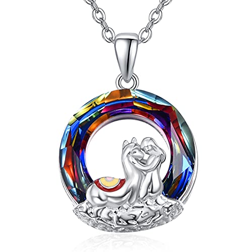 TANGPOET Alpaka Geschenk Alpaka Kristall Kette 925 Sterling Silber Lama Anhänger Tier Halskette Mädchen Umarmung für Frauen Mädche von TANGPOET