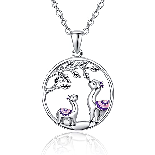 TANGPOET Alpaka Lama Halskette Alpaka Kette Baum des Lebens Alpaka Anhänger 925 Sterling Silber Tier Alpaka geschenke für Mädchen Frauen Mutter Tochter Halskette von TANGPOET
