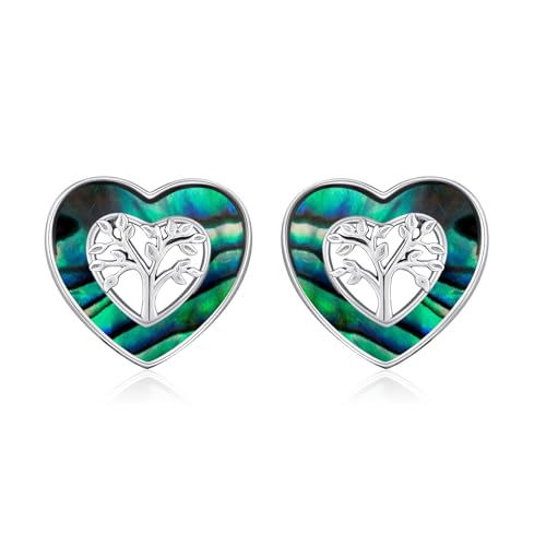 TANGPOET Lebensbaum Ohrringe Stecker für Damen Mädchen 925 Sterling Silber Baum des Lebens Ohrstecker Herz Abalone Muschel Schmuck Tree of Life Earrings Geschenk für Frauen von TANGPOET