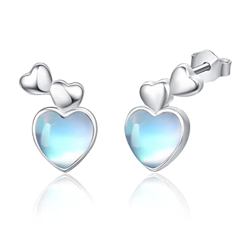TANGPOET Liebe Herz Ohrstecker Mondstein Ohrringe 925 Sterling Silber Geburtsstein Ohrringe Winzige Ohrstecker Schmuck Geschenk für Frauen Mädchen von TANGPOET