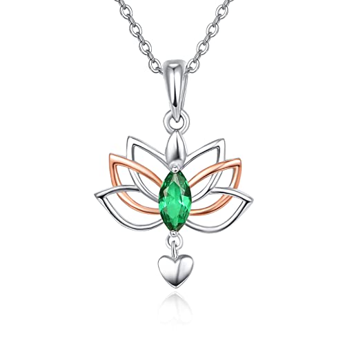 TANGPOET Lotus Halskette Grüner Zirkon Chakra Halskette Heilende Lotusblume Anhänger 925 Sterling Silber Halskette Schmuck Spirituelle Geschenke für Frauen Mädchen von TANGPOET