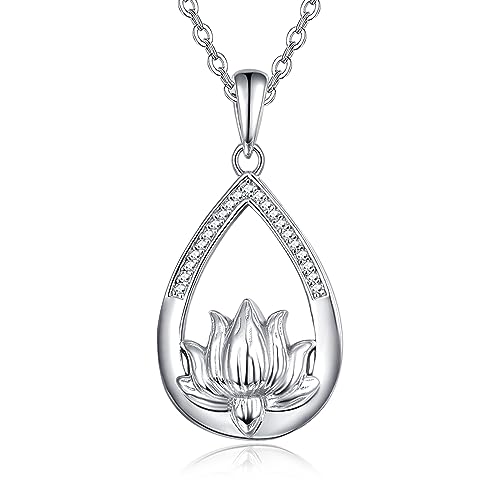 TANGPOET Lotusblume Asche Halskette 925 Sterling Silber Urnenketten für Asche Gedenk Kremation Schmuck Andenken Anhänger Kette für Herren Damen mit Trichter Füller Kit von TANGPOET