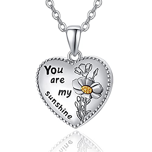 TANGPOET Medaillon Halskette für Frauen 925 Sterling Silber Herz Sonnenblume Foto Bild Anhänger, Gedenkgeschenke, Geburtstagsschmuck Geschenke für Mama Tochter Großmutter von TANGPOET