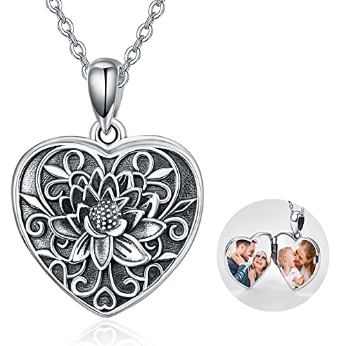 TANGPOET Medaillon Halskette mit bild 925 Sterling Silber Lotus Blume Foto Medaillons zum öffnen Anhänger Schmuck Amulett für Frauen Mädchen Familie von TANGPOET