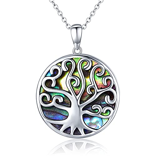 TANGPOET Lebensbaum Kette 925 Sterling Silber Baum des Lebens Anhänger Abalone Halskette Valentinstag Schmuck Geschenk für Damen Mädchen Frauen von TANGPOET