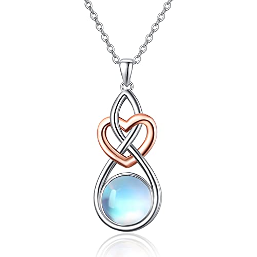 TANGPOET Keltischer Knoten Halskette 925 Sterling Silber Mondstein Halskette Irish Keltischen Anhänger Schmuck für Mama Tochter Damen Mutter ihre Mädchen Freundin von TANGPOET