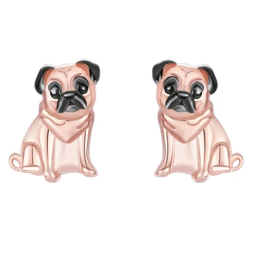 TANGPOET Mops-Geschenke für Mops-Liebhaber 925 Sterling Silber Klein Pug Hund Ohrstecker Welpenschmuck für Damen Mädchen Hundemama Haustierliebhaber Geschenke für Muttertag Weihnachten Valentinstag von TANGPOET