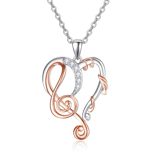 TANGPOET Musiknoten Halskette für Damen Frauen Mädchen 925 Sterling Silber Notenschlüssel Herz Anhänger Schmuck Musik Geschenke für Musikliebhaber Musiker von TANGPOET