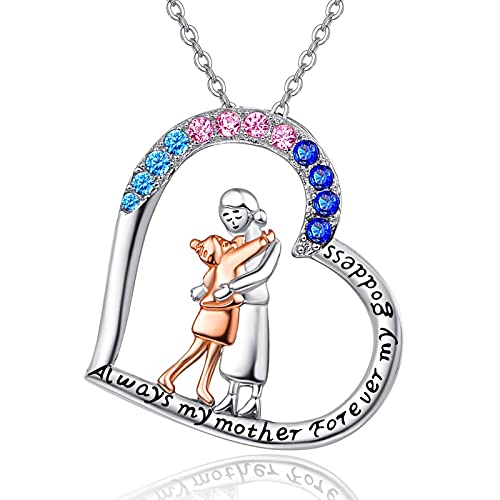 TANGPOET Mutter Kind Halskette 925 Sterling Silber Mutter und Kinder Anhänger Always My Mother Forever My Goddess Kette Geburtstag Schmuck Geschenke für Mutter Tochter Frau von TANGPOET
