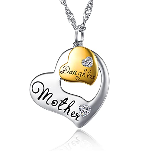 TANGPOET Mutter und Tochter Halskette Herz Kette 925 Sterling Silber Liebe Anhänger Schmuck Geschenke für Mutter Tochter Familie von TANGPOET