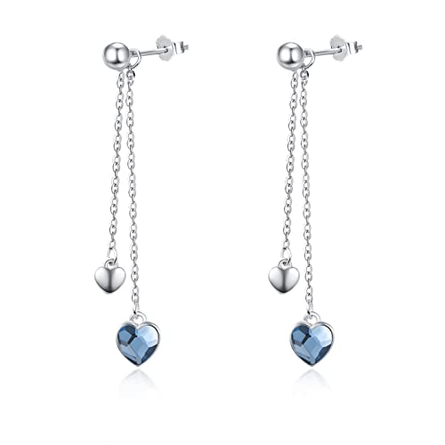 TANGPOET Ohrringe mit Clip 925 Sterling Silber Herz Kristall Kette Ohrringe Schmuck für Frauen Damen Mädchen Tochter Mutter von TANGPOET