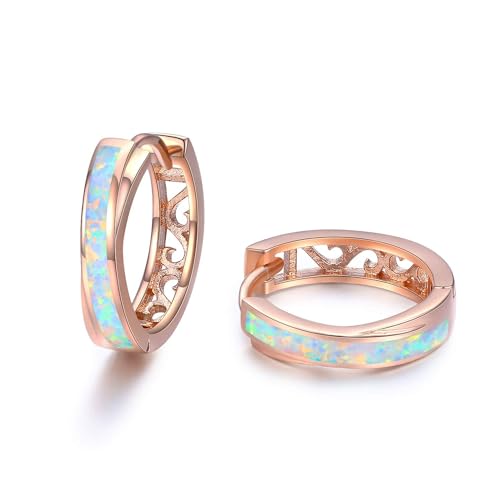 TANGPOET Opal Creolen 925 Sterling Silber Kleine Huggie Roségold Ohrringe Valentinstag Schmuck Geschenke für Damen Frauen Mädchen von TANGPOET