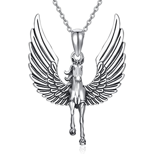 TANGPOET Pegasus Halskette 925 Sterling Silber Weißgold fliegende Pferd Anhänger, Pferd mit Flügeln Halskette, Pegasus Schmuck Geschenke für Damen Herren von TANGPOET