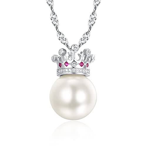 TANGPOET Perlenkette 925 Sterling Silber Kette Mit Perlen Krone Halskette SüßWasserperlen Anhänger Valentinstag Schmuck Geschenke für Frauen Damen Mädchen Kinder von TANGPOET