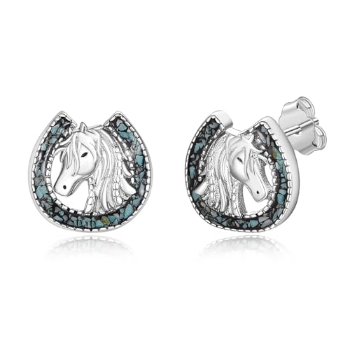 TANGPOET Pferde Ohrringe für Damen Frauen Mädchen Silber 925 Türkis Hufeisen Ohrstecker Schmuck Horse Earrings Geschenke für Pferdeliebhaber Geburtstag Muttertag Weihnachten von TANGPOET